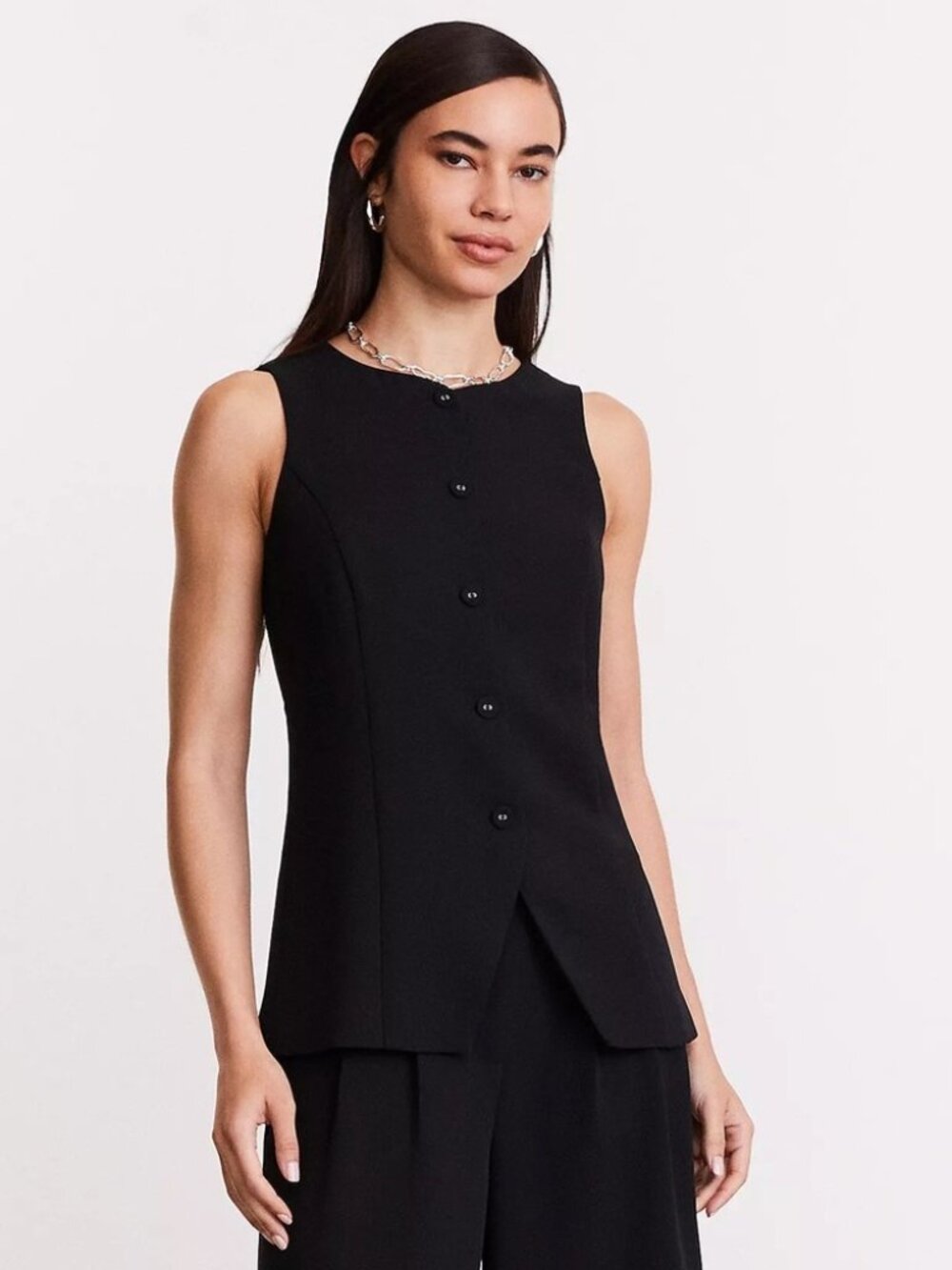 LOFT Versa Crepe Drape Crew Neck Vest Top XL Black 754056 New with tags Career